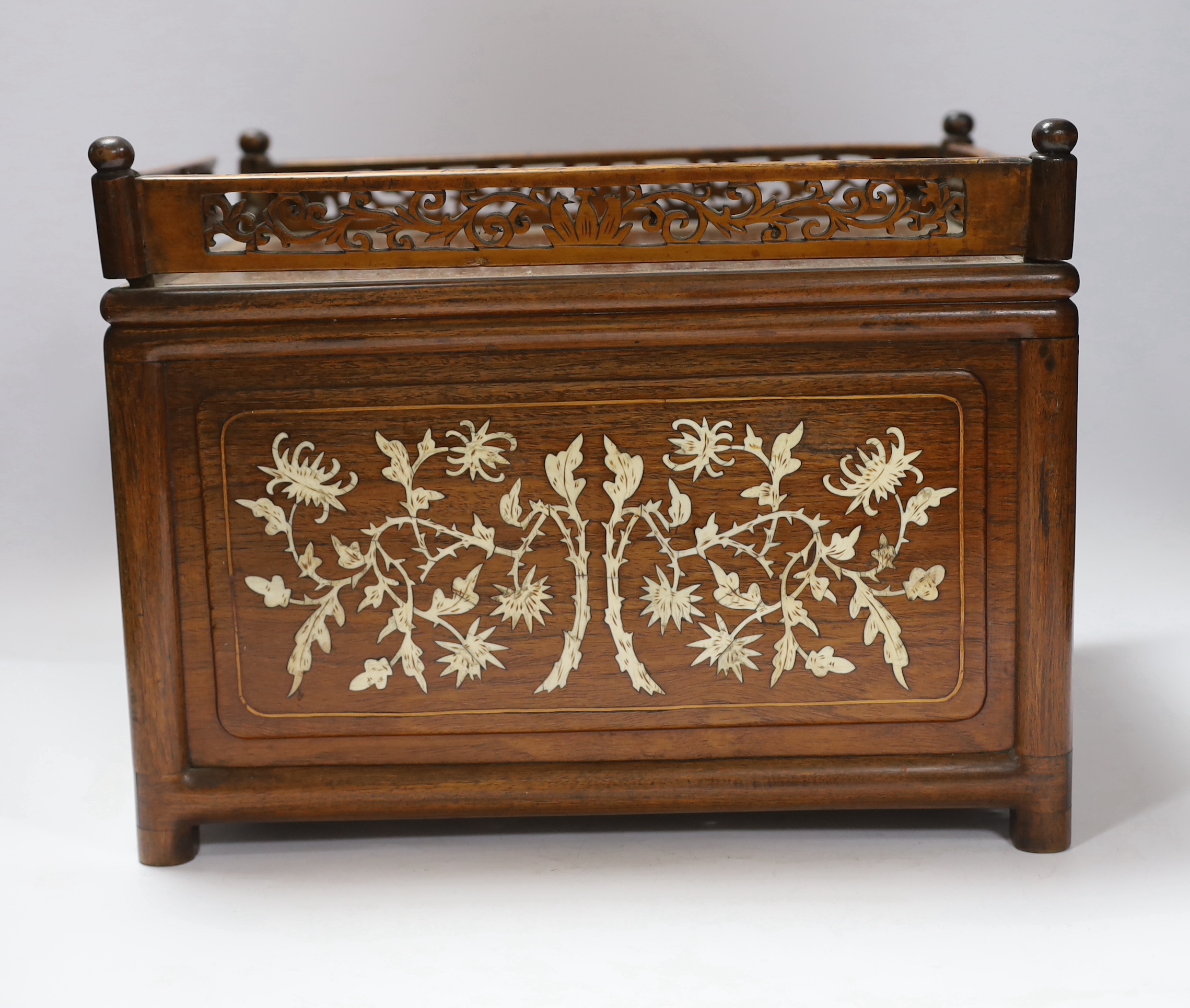 A calligrapher’s box with bone inlay and three fitted drawers, 34cm in length